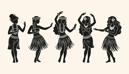 Hula dancers silhouette vector set representing traditional Hawaiian culture for vacation travel © 777SKYLABS
