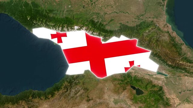 3D Satellite Map Animation Showing Georgia's Borders and Waving National Flag in the Caucasus