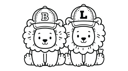 Naklejka premium Lion vector illustration character design wearing baseball caps