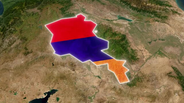 3D Satellite Map Animation Showing Armenia's Borders and Flag in the Caucasus Region