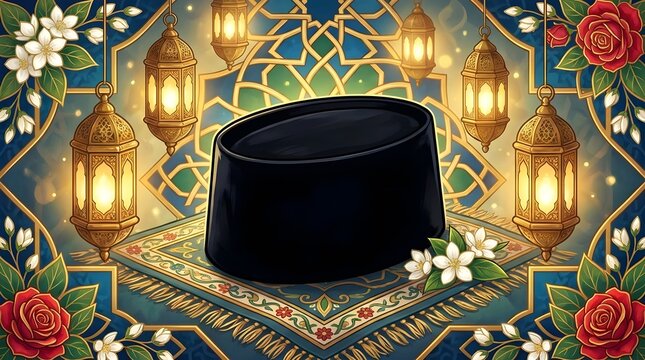 Peci Songkok Traditional Illustration Islamic Maulid Nabi