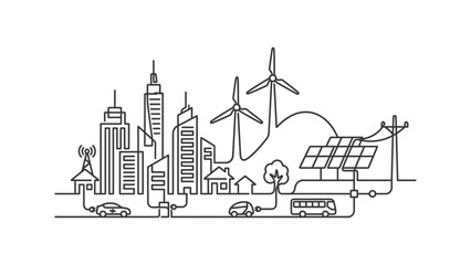 Obraz premium Sustainable Cityscape with Renewable Energy Sources and Electric Vehicles
