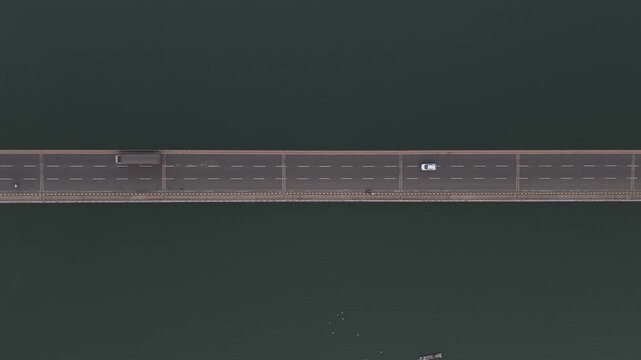 Aerial View of Narmada River Bridge at Sunset, Madhya Pradesh, India
