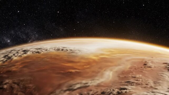 A mesmerizing view captures the golden atmosphere surrounding a rocky planet floating within the vast darkness of interstellar space as distant constellations glimmer in the extreme deep cosmic