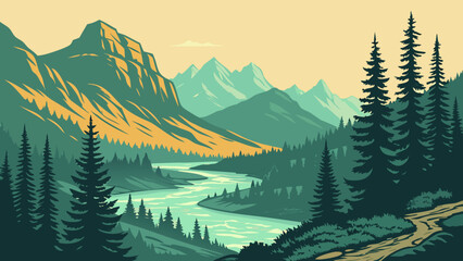 Fototapeta premium Glacier Valley National Park Vector 