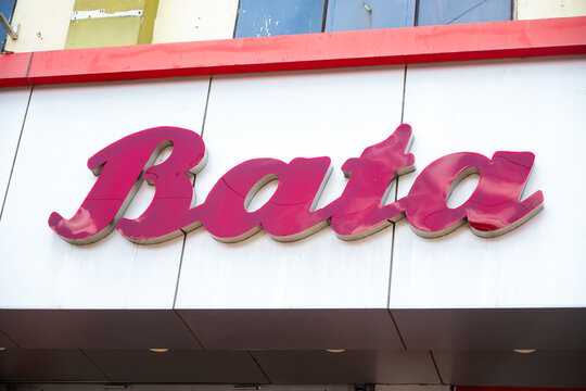 Bata brand name sign on retail shoe store facade