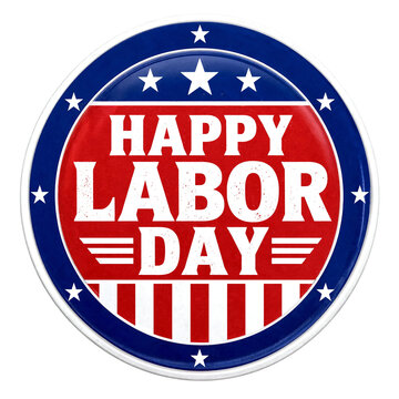 Colorful happy labor day celebration badge with stars and stripes isolated design