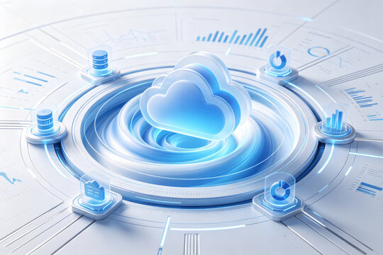 Cloud Computing Technology with Data Storage and Analytics Symbols