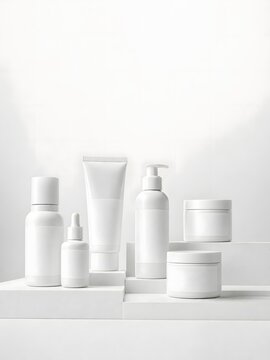 White Cosmetic Packaging Mockup on Minimalist Podium Background