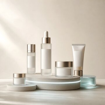 Minimalist Cosmetic Skincare Product Mockup with Frosted Glass Containers