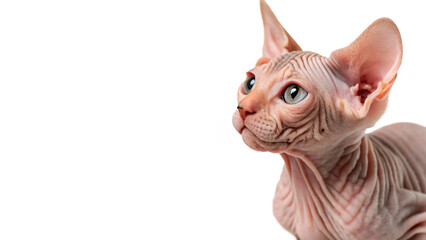 Cute wild hairless sphinx cat sitting alert isolated on transparent background for domestic pet care © PNG_MEGAStock