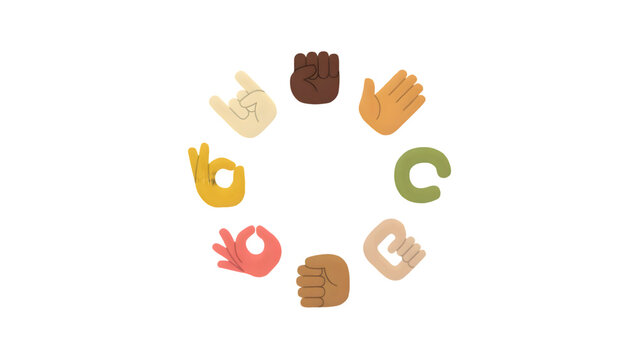 Diverse human hands showing sign language gestures for international day of sign languages isolated on transparent background