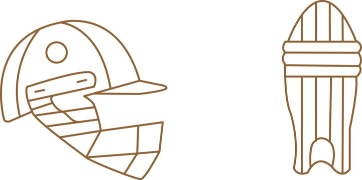 Cricket Helmet and Leg Pad Icon Set, Protective Sports Gear Outline, Minimal Cricket Equipment Vector