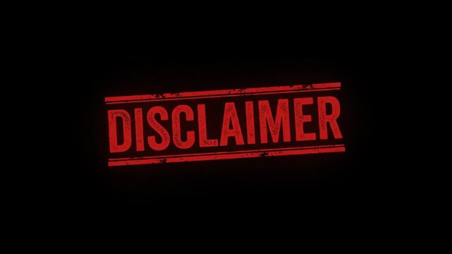 Disclaimer rubber stamp animation stamping red text on black background