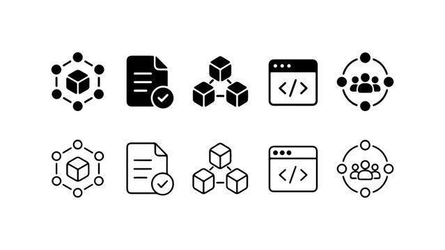 Software Development and Data Structure Icon Set in Silhouette and Outline Style