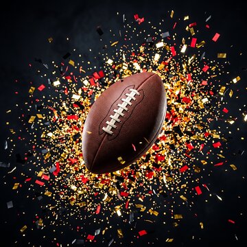 American football with vibrant confetti explosion effect