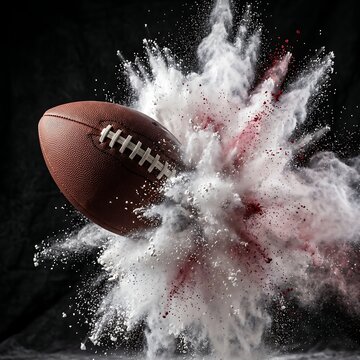American football exploding with colorful powder impact