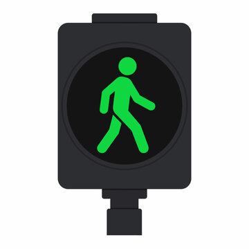 Green Pedestrian Walking Signal Flat Vector Icon Isolated on White Background