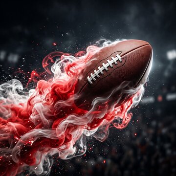 American football with dynamic red smoke effect