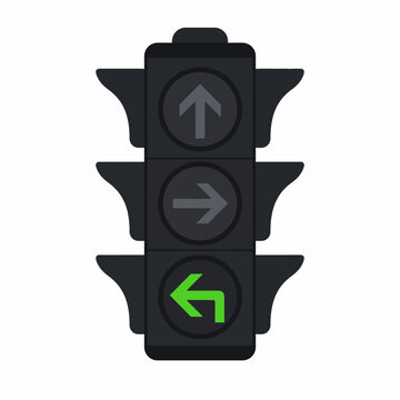 Green Left Turn Traffic Signal Flat Vector Icon Isolated on White Background