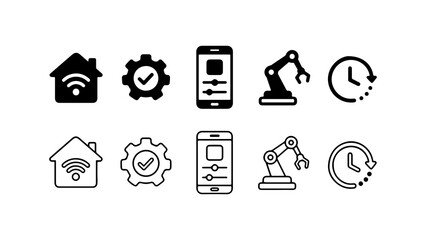 Fototapeta premium Smart Home and Industrial Automation Icon Set in Silhouette and Outline Vector