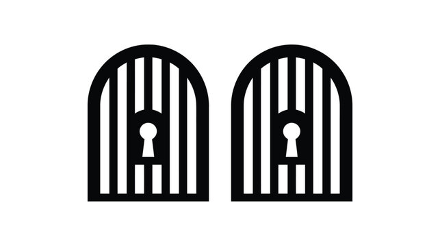 Gate icon vector design featuring jail cell bars with keyhole