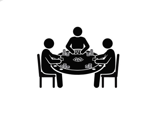 Three people playing poker at a table. Flat vector illustration
