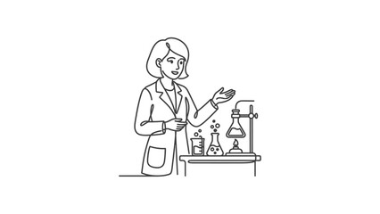 Obraz premium Female Scientist Conducting Experiment in Laboratory with Beakers and Flasks
