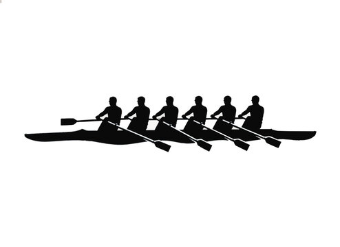 Rowing crew in a boat synchronizing oars, vector illustration