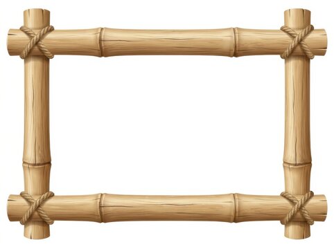 Rustic Bamboo Frame Featuring Natural Wood Texture Tied With Detailed Hemp Rope
