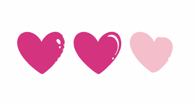 Set of three stylized vector heart shapes isolated on a plain background for romantic themes, wedding invitations, Valentine's Day cards, and diverse graphic design projects.