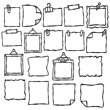 Doodle sticky note frame collection hand drawn memo note paper border element set