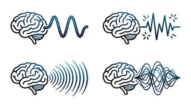 Brain Waves and Neuroscience EEG Signal Icons Set