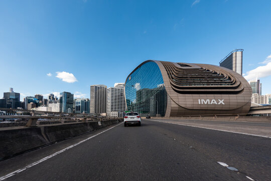 Western Distributor Westbound Past IMAX Sydney at Darling Harbour Toward Pyrmont On July 29 2026