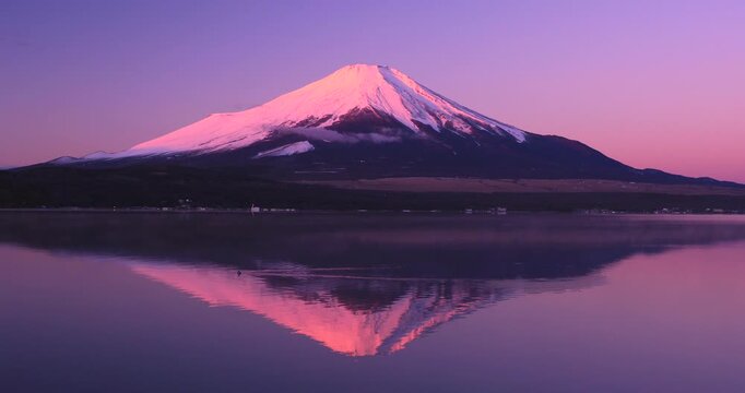山中湖から朝焼けの逆さ富士