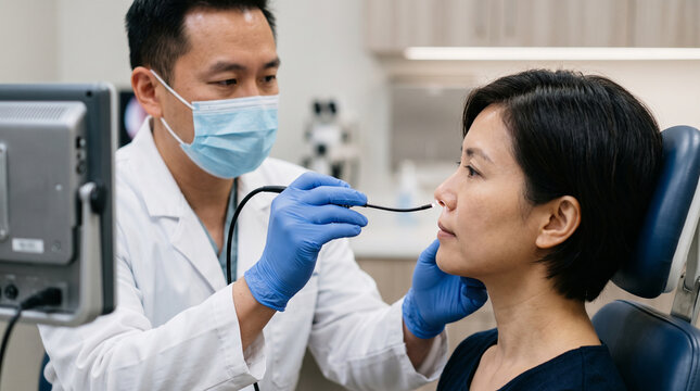 A male doctor wearing a surgical mask and blue gloves uses an endoscope to examine the ad social media download thambnail poster web template event festival 2026 2027 2028