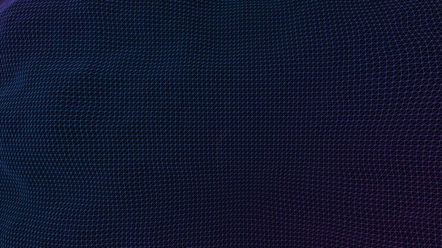 smooth 3D glowing wave mesh undulates across dark space with floating particles, creating a futuristic visual backdrop for presentation backgrounds and digital signage.