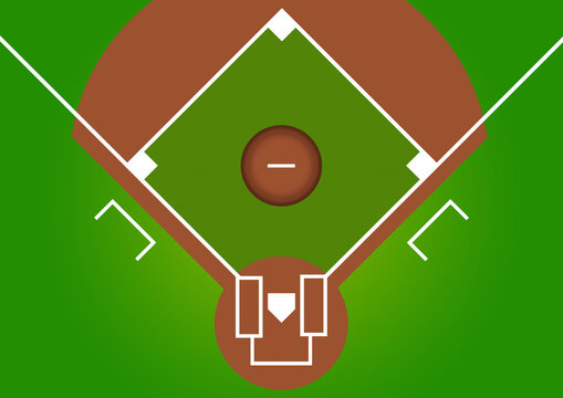 俯瞰で見た野球場の抽象的なイラスト背景 |  シンプルなスポーツフィールドデザイン