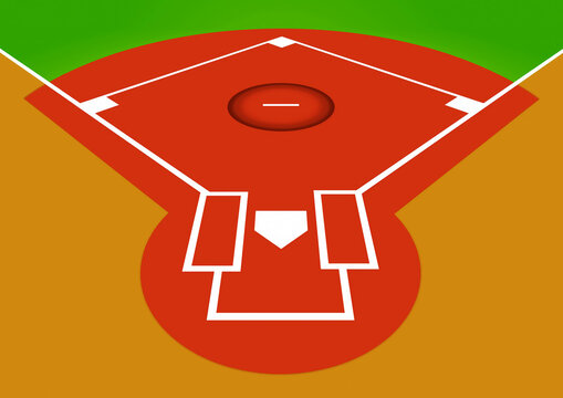 俯瞰で見た野球場の抽象的なイラスト背景 |  シンプルなスポーツフィールドデザイン