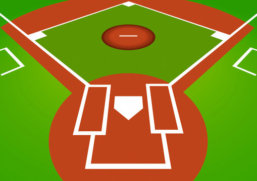 俯瞰で見た野球場の抽象的なイラスト背景 |  シンプルなスポーツフィールドデザイン