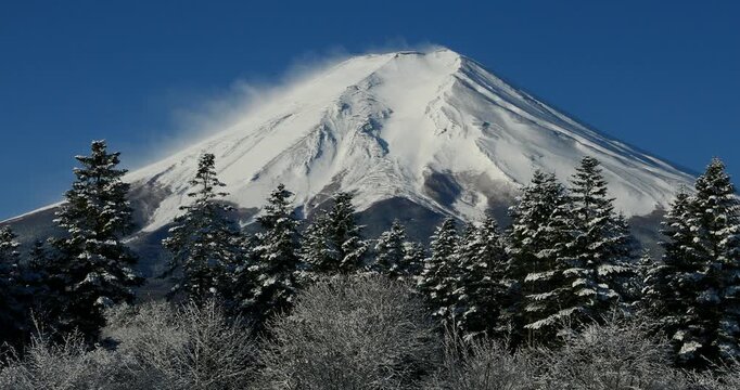 降雪後の富士山