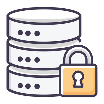 Secure Database with Padlock Icon &ndash; Data Protection and Cybersecurity Vector