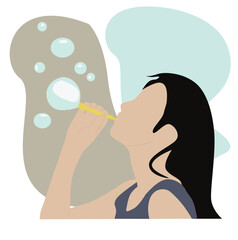 woman blowing up bubble balloons