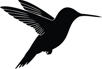 Fototapeta premium Black silhouette of a hummingbird in flight, wings spread white