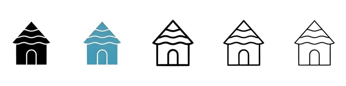 Mud hut sign icon set. Rural african huts vector icon. Namibia house line vector icon for ui designs. Thin line customizable illustration. Symbol. Vector isolated outline drawing. Editable stroke 