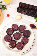 Chinese Black Jade Corn Steamed Cakes Traditional Northeast China Sweet Dessert Fresh Healthy Food © ChuThi