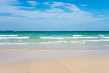 White sand beach wave sea background blue sky with fuffy cloud © themorningglory