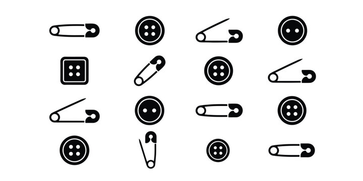 Sewing and tailoring tools set featuring buttons and safety pins safety pin clothing store sewing kit tailoring needlework fastener clothing accessory equipment collection minimalist