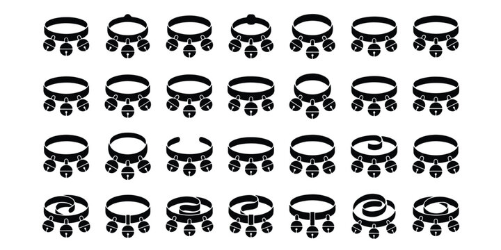 Set of decorative jewelry necklace icons with necklace accessory wearable ornament minimalist collection silhouette adornment creative boutique fashionable