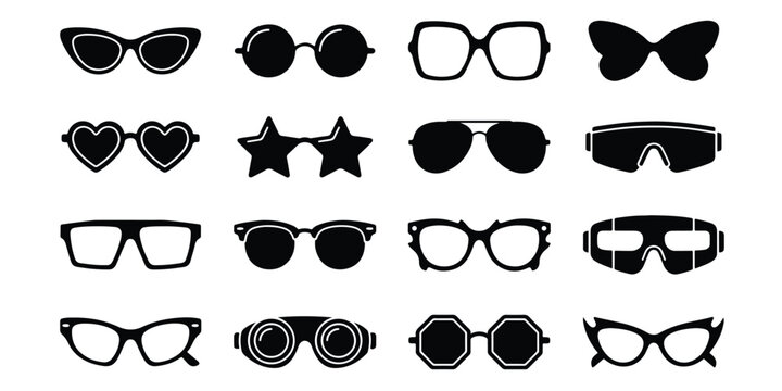 Collection of various fashionable eyeglass frame silhouettes with cat eye eyeglasses sunglasses silhouette collection accessory isolated selection protection wardrobe eyepiece